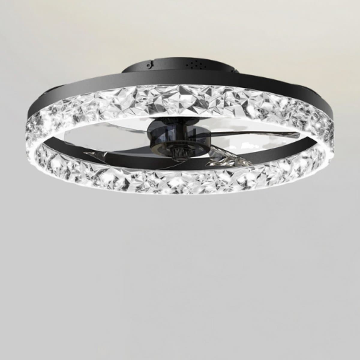 Luxe Plafondventilator - Plafondlampen - Plafondlamp met ventilator - Kroonluchter - Chandelier - Traploos dimbaar - 6 snelhedenDesign - Stijlvol - Woonkamer - Slaapkamer - Keuken - Zwart - 50 cm Diameter — afbeelding 1