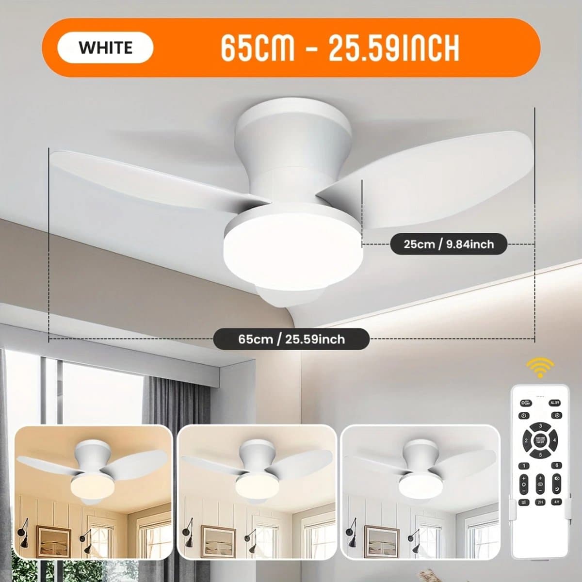 Bovista Plafondventilator - Met Verlichting - Plafond Ventilator - Met Lamp - Plafonniere Met Ventilator - Met Licht - Wit - 88cm — afbeelding 1