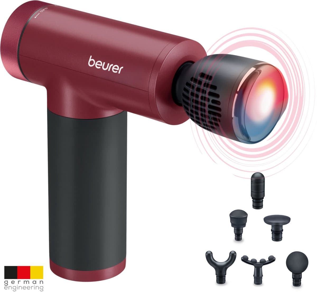 Beurer MG 195 HOT & COLD Limited Edition 25 Massage Gun - Verwarmt & koelt spieren - Incl. 7 opzetstukken - 9 Intensiteitsniveaus - Krachtige accu - Draadloos gebruik - 3 Jaar garantie - Bordeaux/zwart — afbeelding 1