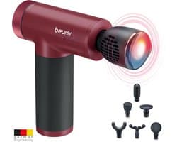 Beurer MG 195 HOT & COLD Limited Edition 25 Massage Gun - Verwarmt & koelt spieren - Incl. 7 opzetstukken - 9 Intensiteitsniveaus - Krachtige accu - Draadloos gebruik - 3 Jaar garantie - Bordeaux/zwart