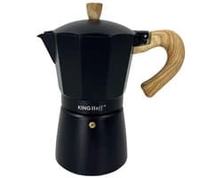 Kinghoff Aluminium Espressomaker KH-1888 – 12 Kopjes – Zwart Met Houten Handvat – Geschikt voor Inductie - 600ml - Percolator