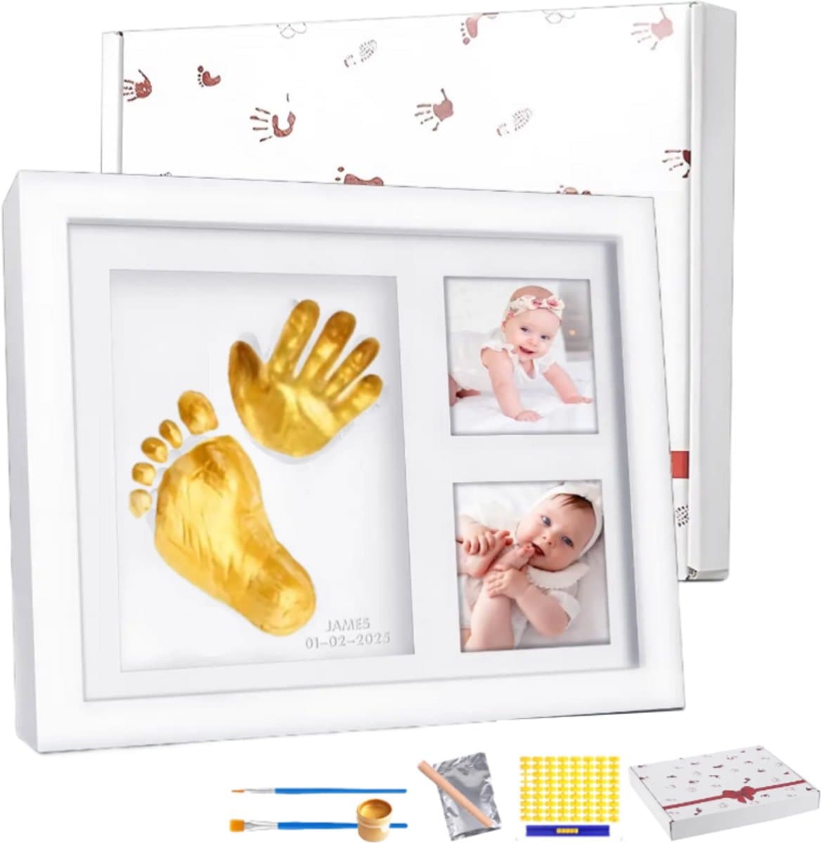BOBOVEN - Fotolijst Baby Hand- en Voetafdruk Set - Wit - Kraamcadeau — afbeelding 1