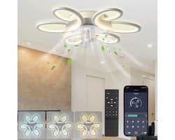 Rosnek - Plafondventilator met verlichting en 3 kleurtemperaturen- 35 W Plafondventilatoren met Verlichting - 65 cm Diameter en Afstandsbediening Slimme Plafondventilator - 6 Standen Bedienbaar via Mobiele APP - voor Woonkamer, Eetkamer, Slaapkamer