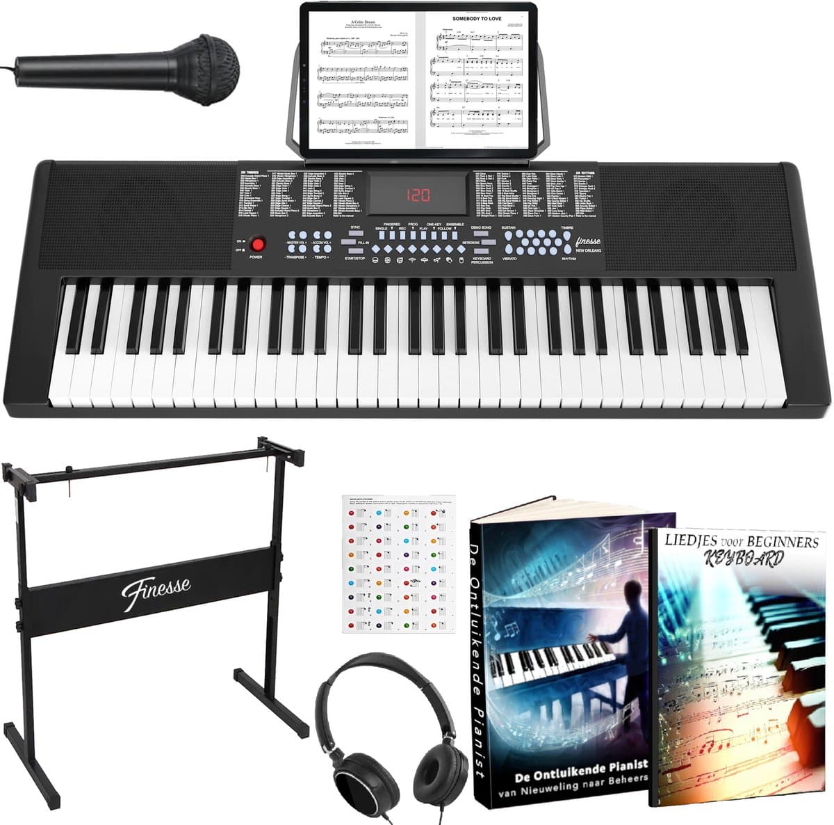 Finesse Keyboard Piano - Statief & Accessoires - 61 Keys - Digitale Piano - Elektrische Piano - Kind — afbeelding 1