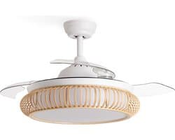 CREATE - Plafondventilator 40W stil Ø107cm intrekbare messen met ledlicht van 36W - Koel tot -6ºC - Programmeerbaar - Rieten Afwerking - WIND CLEAR RATTAN