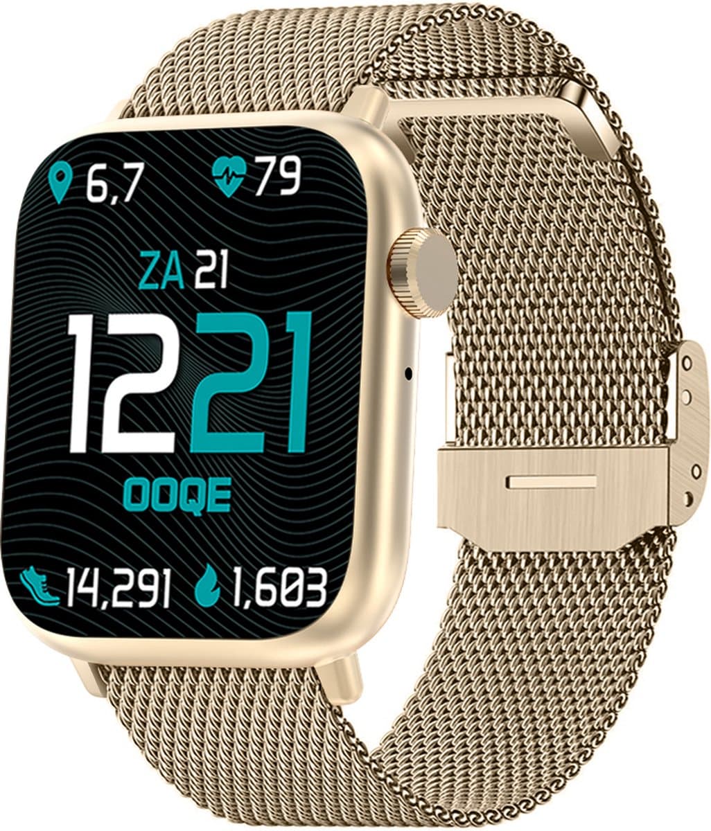 OOQE WATCH PRO 7 - Smartwatch Dames | Elegant Design | Bellen en Gebeld Worden | Berichten Inzien |Gezondheidsanalyse | Sportanalyse | Stress en Slaap Management | Nederlandstalig | Barst- en Krasbestendig | Goud — afbeelding 1