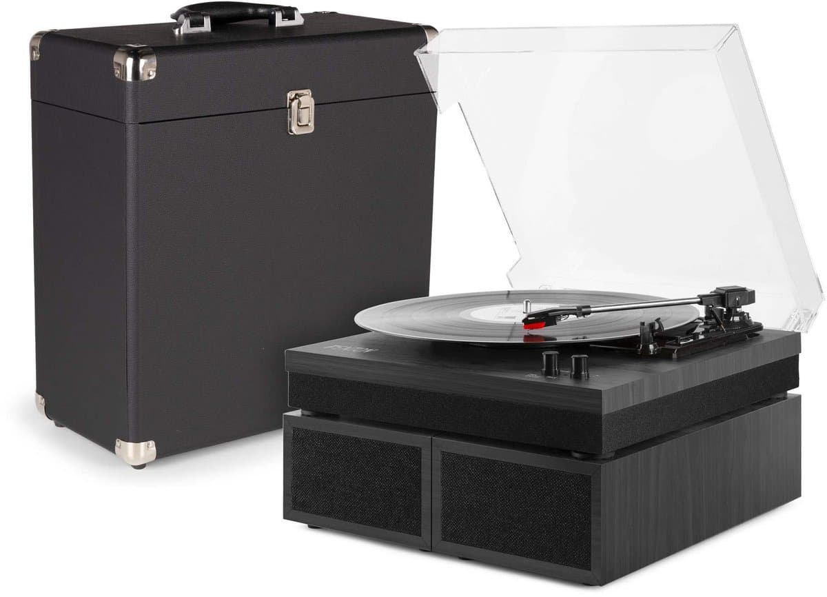 Retro platenspeler met platenkoffer - Fenton RP165B - Met Bluetooth en speakers - Zwart — afbeelding 1