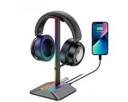 ™ RGB Gaming Headset Houder – Koptelefoon Standaard met USB-C Poort – Laadt 2 Apparaten Tegelijk – Headset Stand met Verlichting – Universeel voor Gaming & Werkplek