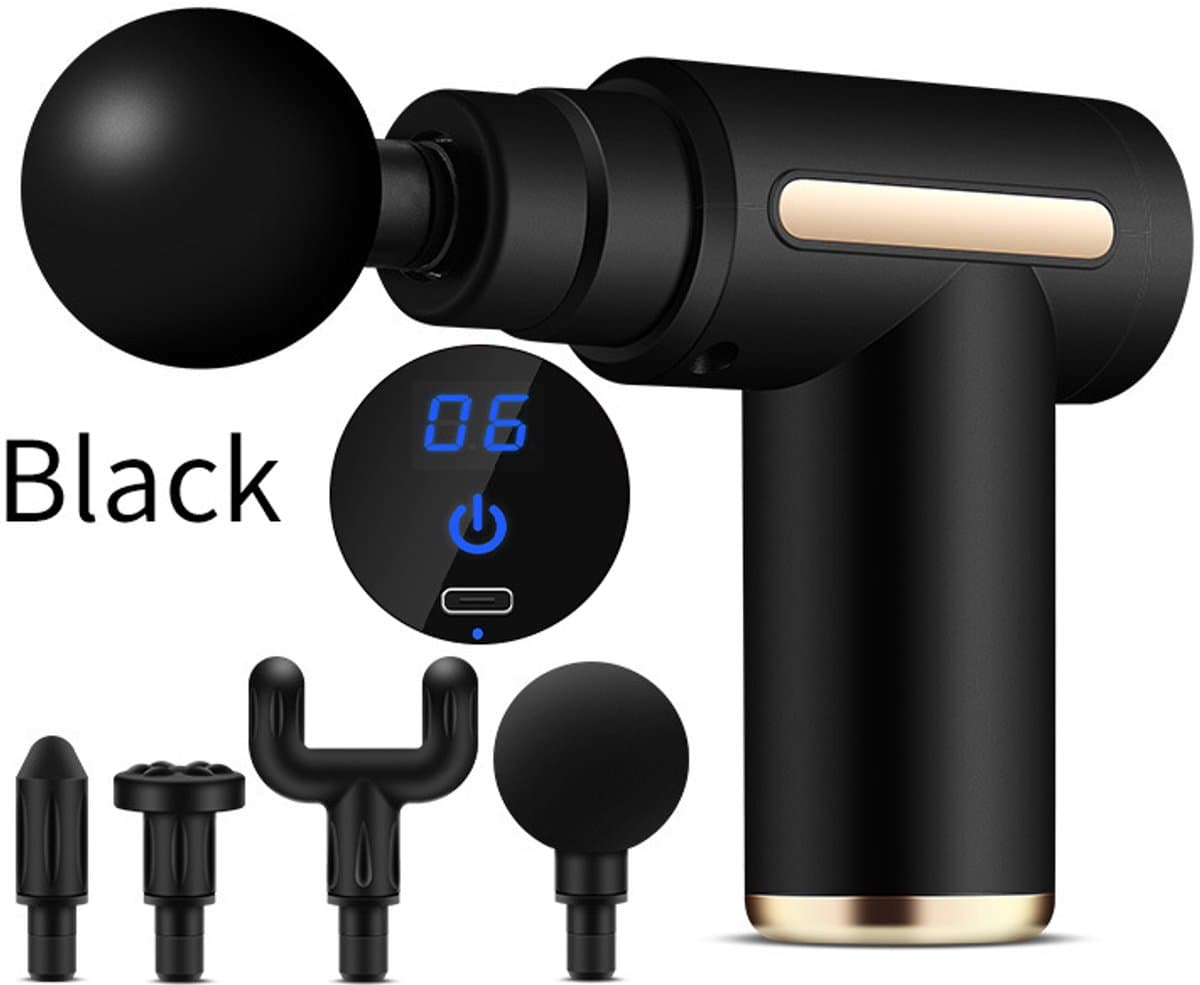 Kraftverdia - Massage Apparaat - Massage Gun - Fascia Gun - Massagepistool - 6 snelheidsinstellingen en 4 massagekoppen - Laag geluidsniveau - Geschikt voor nek, armen en benen - Zwart — afbeelding 1