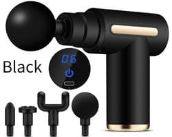 Kraftverdia - Massage Apparaat - Massage Gun - Fascia Gun - Massagepistool - 6 snelheidsinstellingen en 4 massagekoppen - Laag geluidsniveau - Geschikt voor nek, armen en benen - Zwart