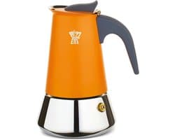 Italiaans koffiezetapparaat - PEZZETTI - STEELEXPRESS - Roestvrij staal - 4 kopjes - Geschikt voor alle kookplaten inclusief inductie - Oranje