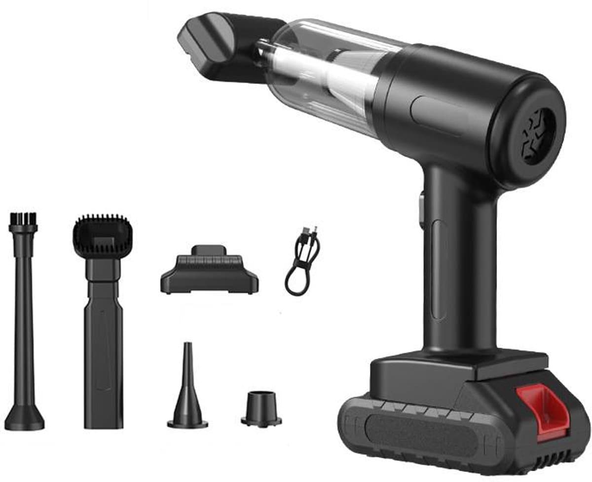 Draadloze Handstofzuiger Voor De Auto - Draagbare Oplaadbare Mini Autostoofzuiger - Zwart - 5 Opzetstukken - 16000Pa — afbeelding 1