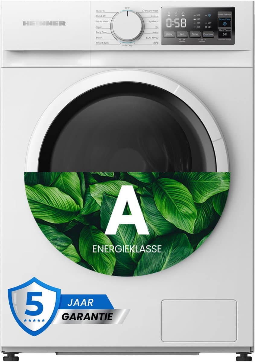 Heinner HWM-M814IVSMNA+++ Slanke Wasmachine 8 kg – 15 Wasprogramma’s – 1400 tpm – Energieklasse A – Kinderslot – LED-Display – Wit – 5 Jaar Garantie — afbeelding 1
