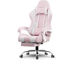 GTPLAYER Gamingstoel 135° verstelbaar, ergonomisch, met uitschuifbare voetsteun - Roze stof