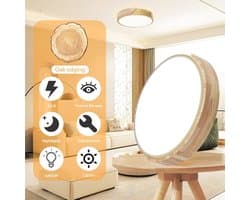 Dimbare Houten Plafondlamp 3000K-6000K met Afstandsbediening - Moderne LED Lamp voor Woonkamer, Slaapkamer en Hal, 32W, 30 cm, Gouden