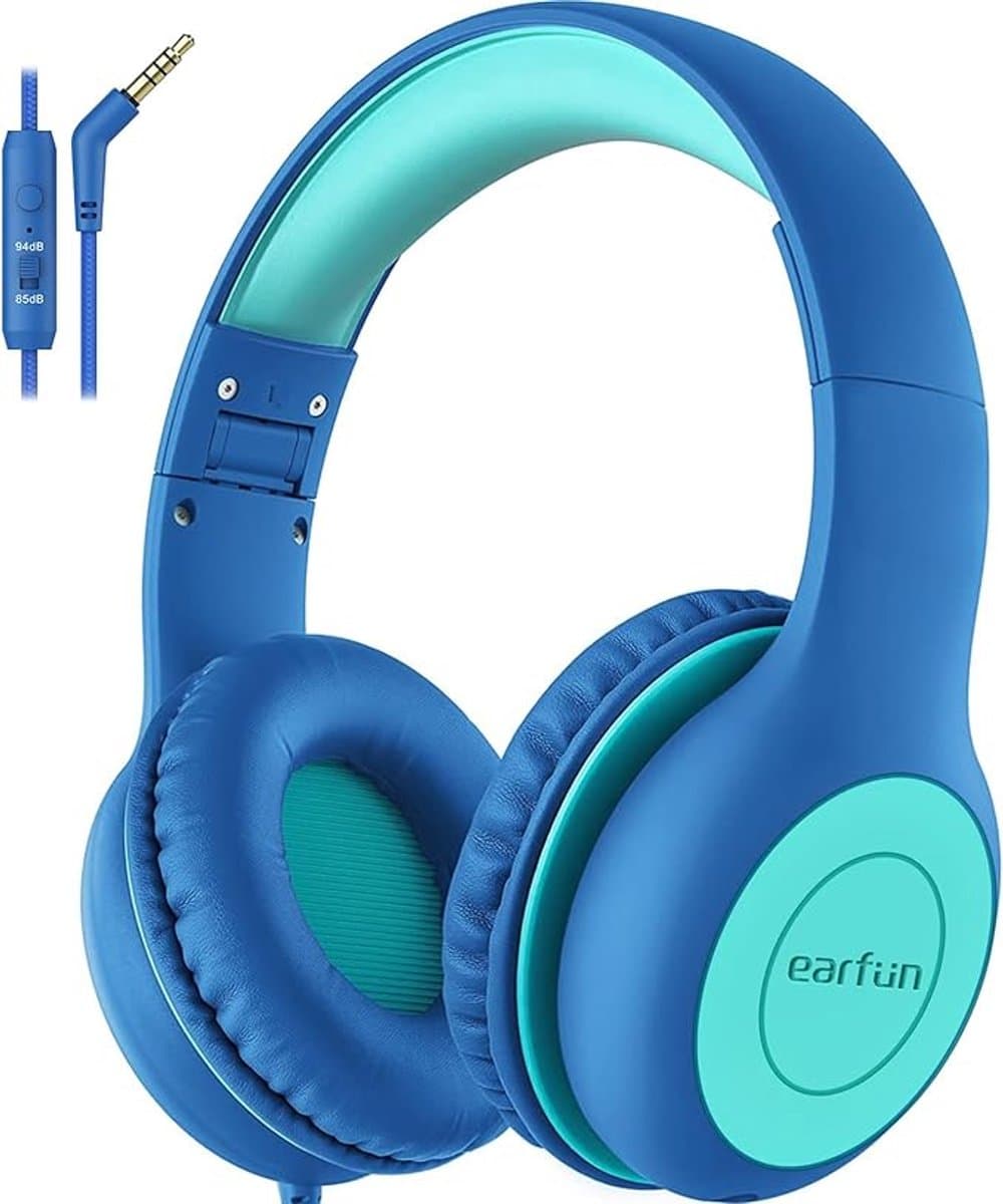 EarFun K1 Kids - Bedrade Kinderkoptelefoon - 85 dB Volumebegrenzing - Microfoon - Opvouwbaar - Blauw-Groen — afbeelding 1