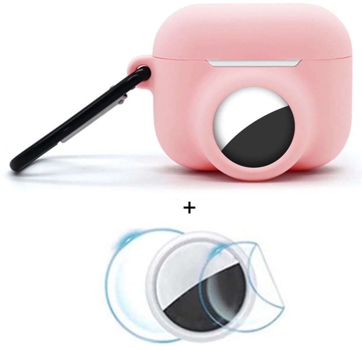 2 in 1 AirPods Pro 3 en Airtag Case - Beschermhoes - AirPods Pro 3 Cover - AirPods Pro 3 AirTag Hoesje - tracker - hoesje geschikt voor Apple Airpods Pro 3 - roze - met screenprotector — afbeelding 1