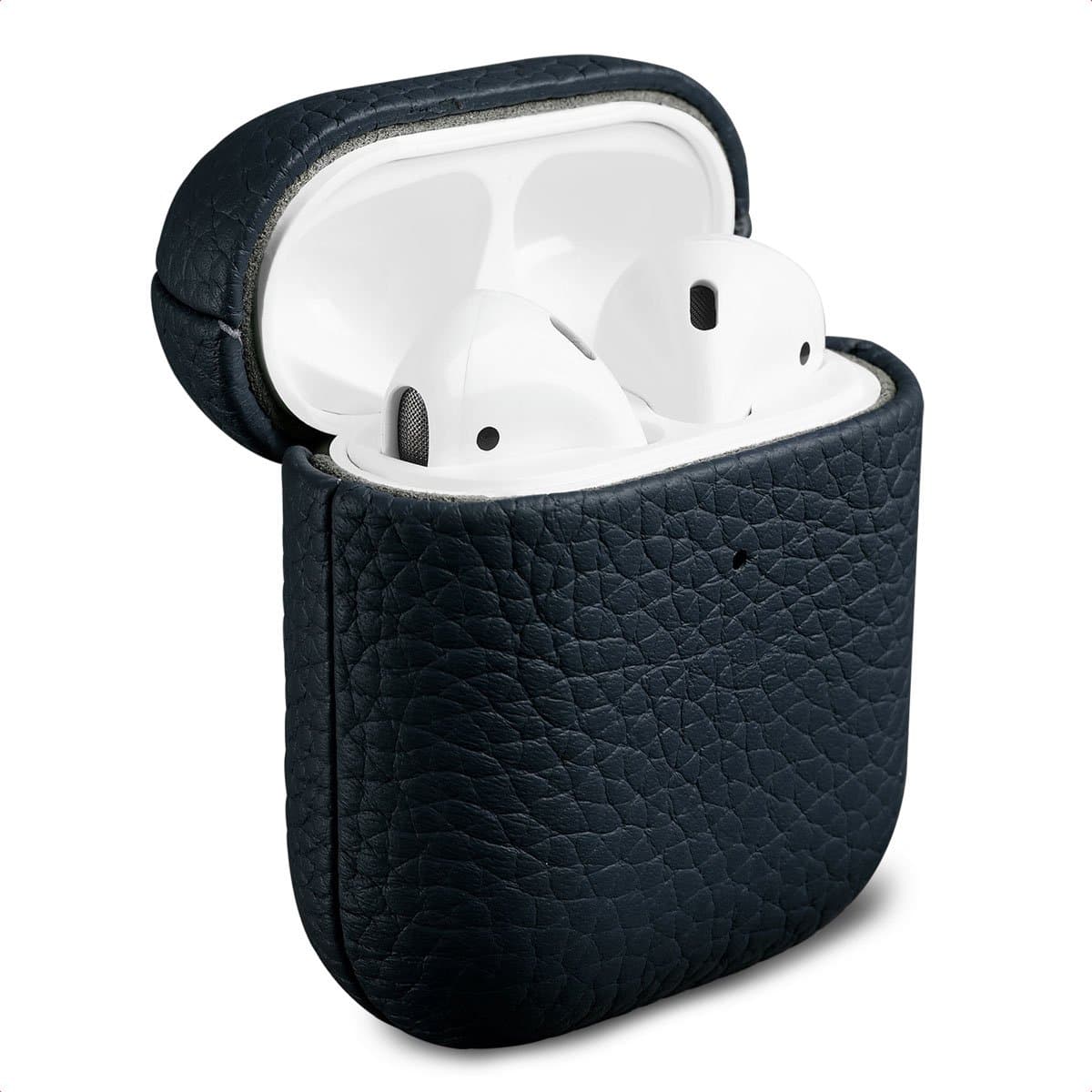 Accezz Echt Leren Case - Hoesje geschikt voor AirPods 1 / 2 - Donkerblauw — afbeelding 1