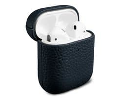Accezz Echt Leren Case - Hoesje geschikt voor AirPods 1 / 2 - Donkerblauw