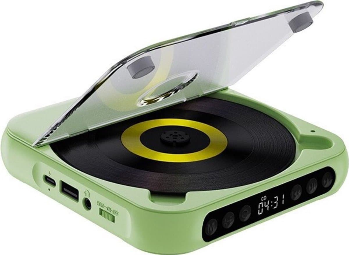 Draagbare Bluetooth-cd-speler met USB-C-snelladen – Ultradun en compact – Ondersteunt MP3/WMA-formaten – Geschikt voor zowel reizen als thuisgebruik – Groen — afbeelding 1