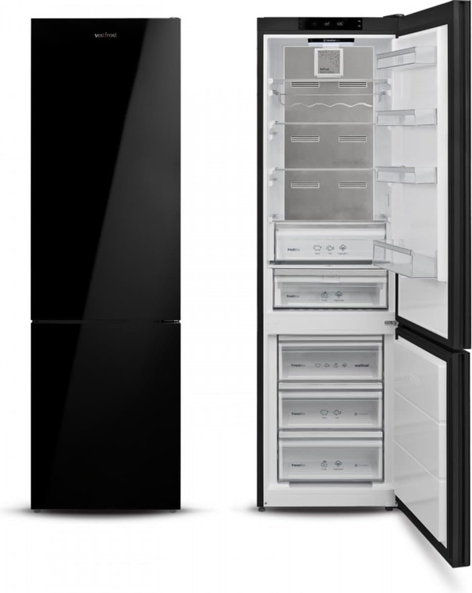 Vestfrost Koel-Vriescombinatie VR-FB383-2H0B - No*Frost - Zwart Glasdeur - 367 L - MaxiFresh Lade - 0 °C Lade - Alarm — afbeelding 1