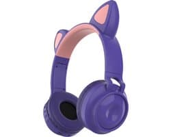 Kinder hoofdtelefoon - koptelefoon Bluetooth met led kattenoortjes miauw purper