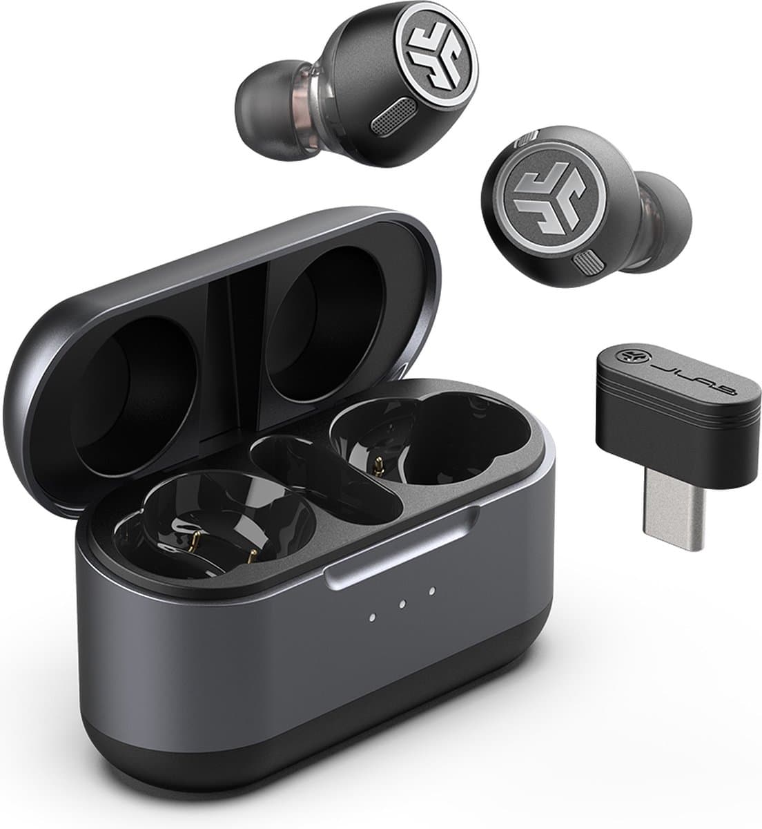 JLab Epic Lab Edition Bluetooth Oordopjes - Draadloos - Active Noise Cancelling Oordopjes - 54 uur Batterijduur - LC3 Codec - Oortjes met Bluetooth Dongle - Premium Model – Zwart — afbeelding 1