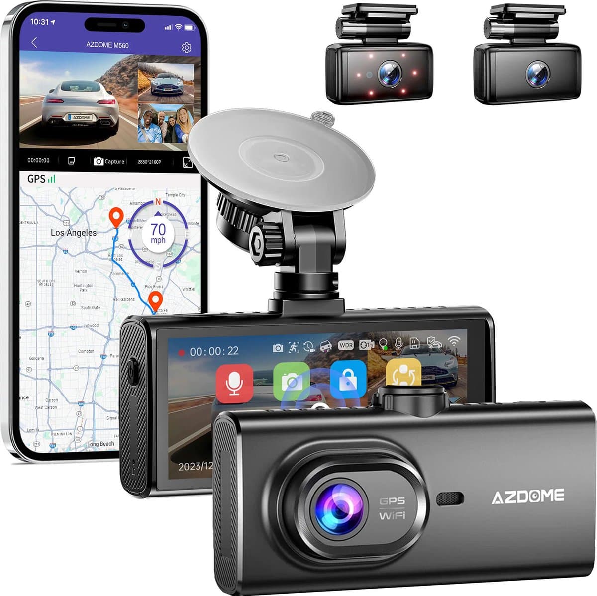 AZDome M560 3CH 4K Wifi GPS 128gb dashcam voor auto — afbeelding 1