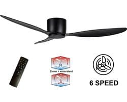 Plafondventilator Brezza 3 blad Ø 132 cm | Zeer stille ventilator | Top kwaliteit | Energie zuinig | + remote | Voor laag plafond | 6 snelheden | Beste alternatief voor airco | Zomer en winter stand | Zwarte ventilator