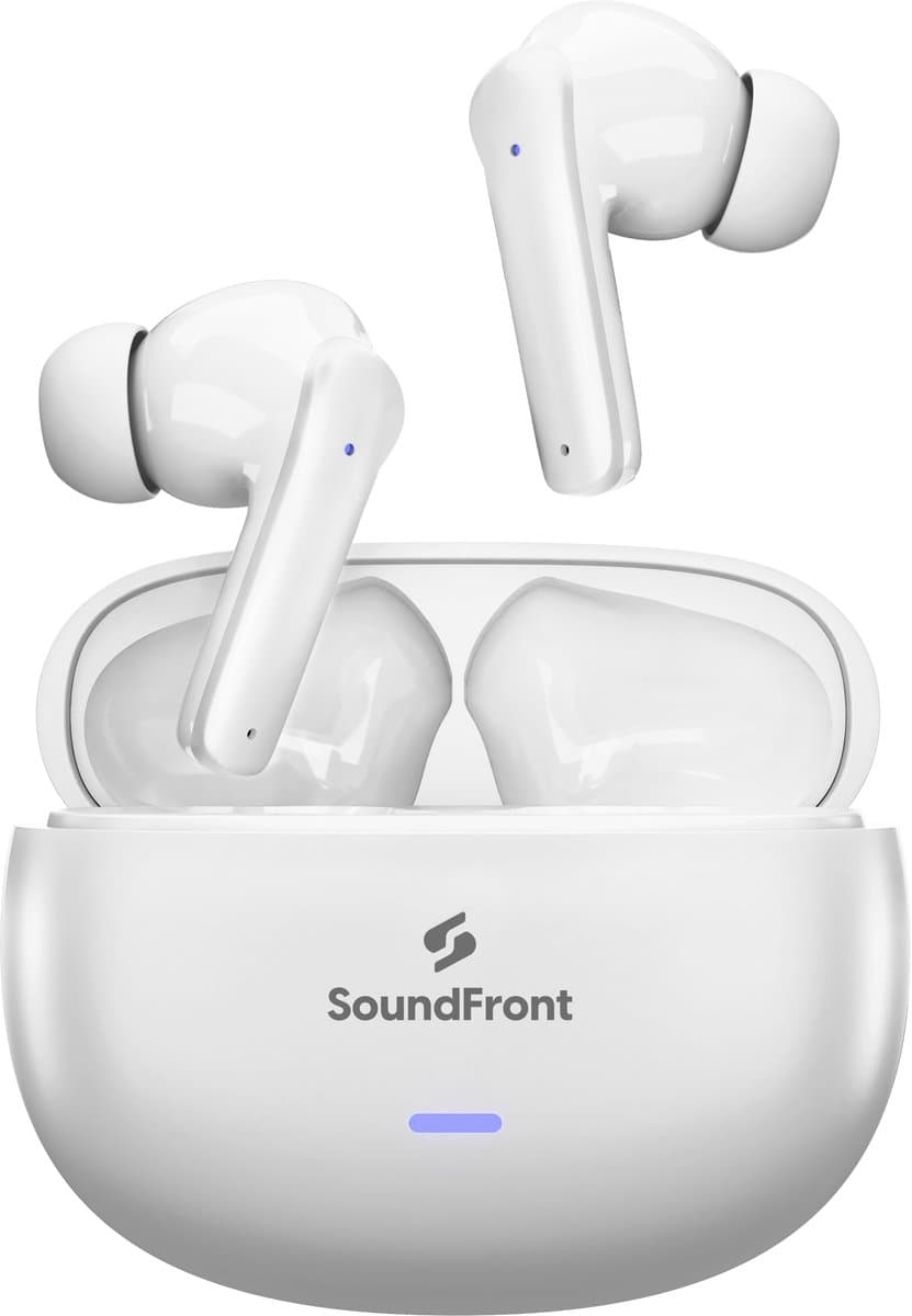 SoundFront Ultimate Draadloze Oordopjes - Bluetooth Oortjes - 26dB Active Noise Cancelling - Oortjes draadloos - Sport oordopjes - Geschikt voor smartphones & laptop - Wit — afbeelding 1