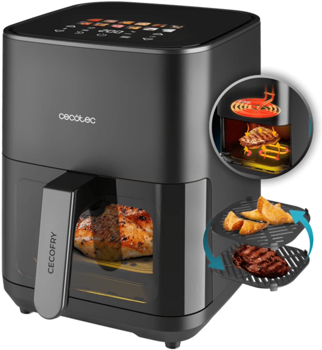 Cecotec Cecofry&Grill Duoheat 4000 Enkel 4 l Vrijstaand 1900 W Heteluchtfriteuse Zwart — afbeelding 1