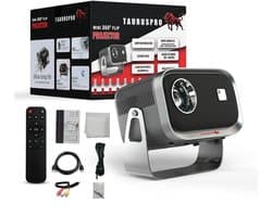 TAURUSPRO® Mini Beamer & Projector – Full HD 1080p – 4K Ondersteuning – Android 11.0 – Draagbare Beamer voor iOS & Android – WiFi 6 & Bluetooth 5.2 – Inclusief HDMI & Afstandsbediening – Home Cinema