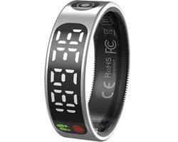 WizBay Premium Select® Smart Ring LED Dark Grey Zilver - Maat 10 - Hartslag Slaap Bloeddruk Zuurstof - Gesture - Multi Sport Modi