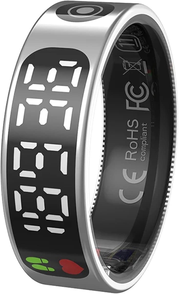 WizBay Premium Select® Smart Ring LED Dark Grey Zilver - Maat 10 - Hartslag Slaap Bloeddruk Zuurstof - Gesture - Multi Sport Modi — afbeelding 1