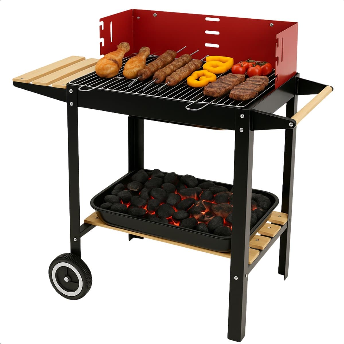 Cheqo® Houtskoolbarbecue op Wielen - BBQ Verrijdbaar - Houtskool Barbecue - Staal - Mobiele BBQ voor Buiten - Ideaal voor Tuin en Camping — afbeelding 1