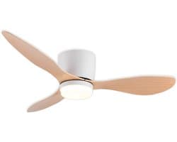 Betaalbare Goederen® plafondventilator met verlichting - wit met hout - 42 inch - plafondventilator - badkamer ventilator - plafondventilator slaapkamer