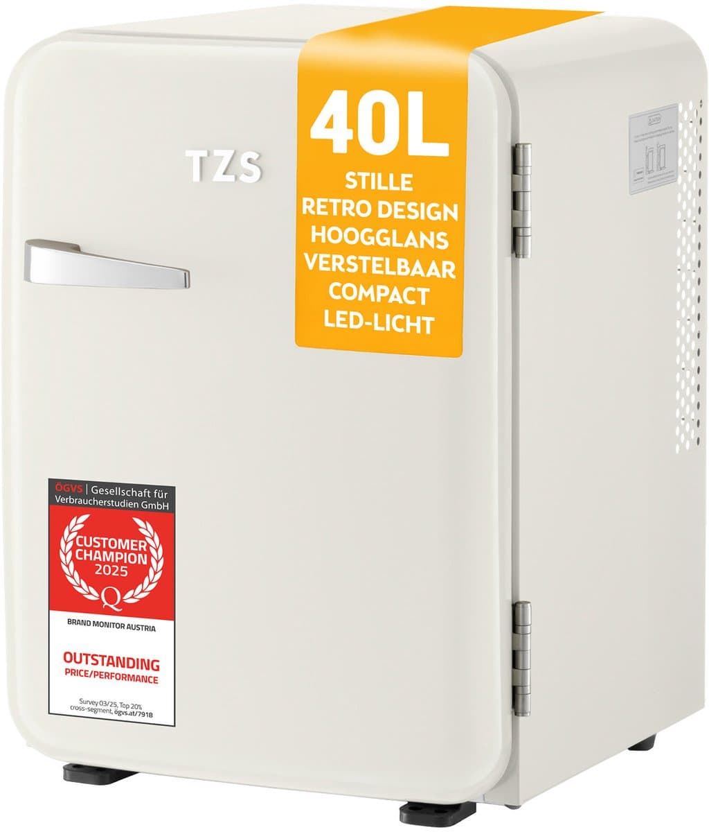 TZS First Austria Mini koelkast - Minibar - 40 liter - Vrijstaand - Volledig stil 22dB - Retro - Crème — afbeelding 1