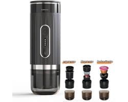 3-in-1 Draagbare Koffiemachine – Snelle waterverwarming -Voor capsules & gemalen koffie – USB-C oplaadbaar – 80ml Reservoir-Volautomatisch espresso apparaat – Italiaans design – Voor buiten & in de auto