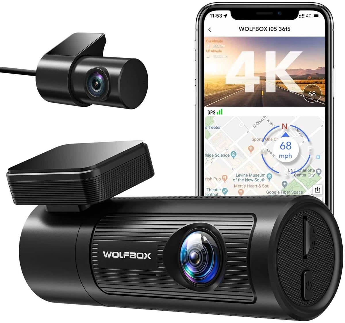 Wolfbox i05 4K Wifi Gps 2CH 32gb dashcam - Wifi met App - Parkeermodus - 4K + Full HD resolutie - Gps - 32gb Micro SD kaart - stijlvolle dashcam voor auto — afbeelding 1