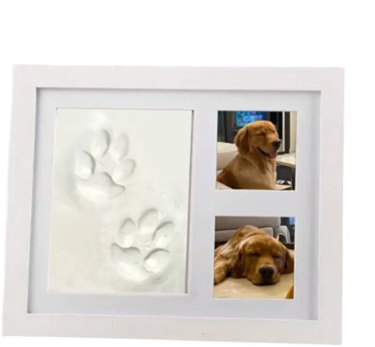 Dutchers.® Fotolijst met gipsafdruk - Klei - Voor Pootafdruk Hond of Kat - Gipsafdruk - Fotolijst Huisdier - Pootafdruk Set - 3D Fotolijst - Voor Dierbare Herinneringen - 23x28CM - Wit — afbeelding 1