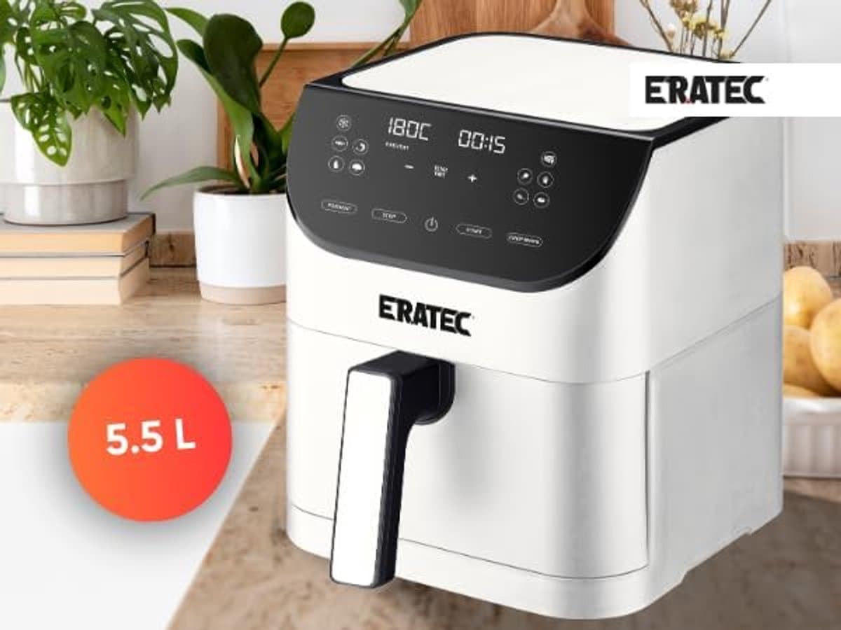 Eratec AF-60 – Heteluchtfriteuse XXL – 5,5 L – 1500 W – Zonder Olie – LED Touchscreen – 10 Programma's – Wit — afbeelding 1