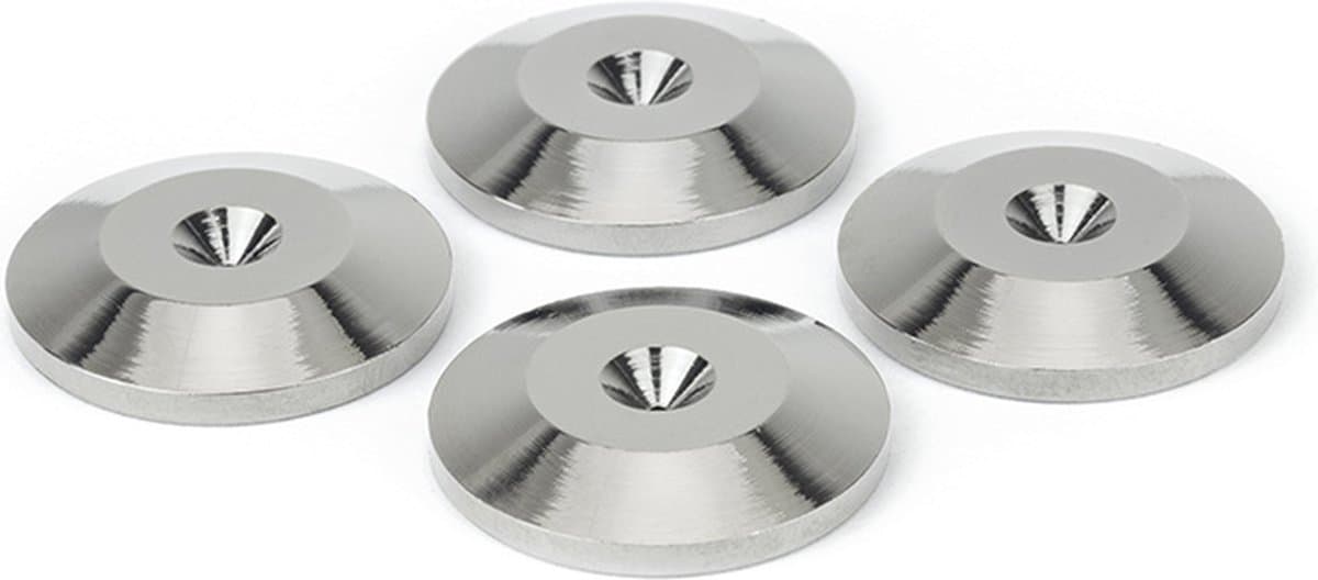 Dynavox Spike dempers, onderlegschijven, sluitringen voor luidsprekerboxen en apparaten, stijlvolle bescherming tegen krassen op de vloer of in het hifi-rek, set van 4, zilver — afbeelding 1