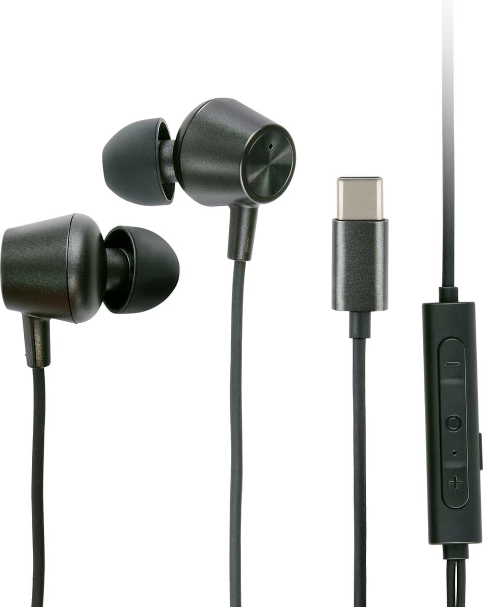 Grundig Oortjes met draad USB C - In-Ear Oordopjes met Draad 120cm - Earbuds met Microfoon - Geschikt voor iPhone, Samsung en Tablet - Active Noise Cancellation - Zwart — afbeelding 1