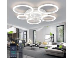6 Ringen Plafondventilator - Wit - 6 Snelheden - Dimbaar Met Afstandsbediening en APP - Moderne Cirkel Ventilator Licht