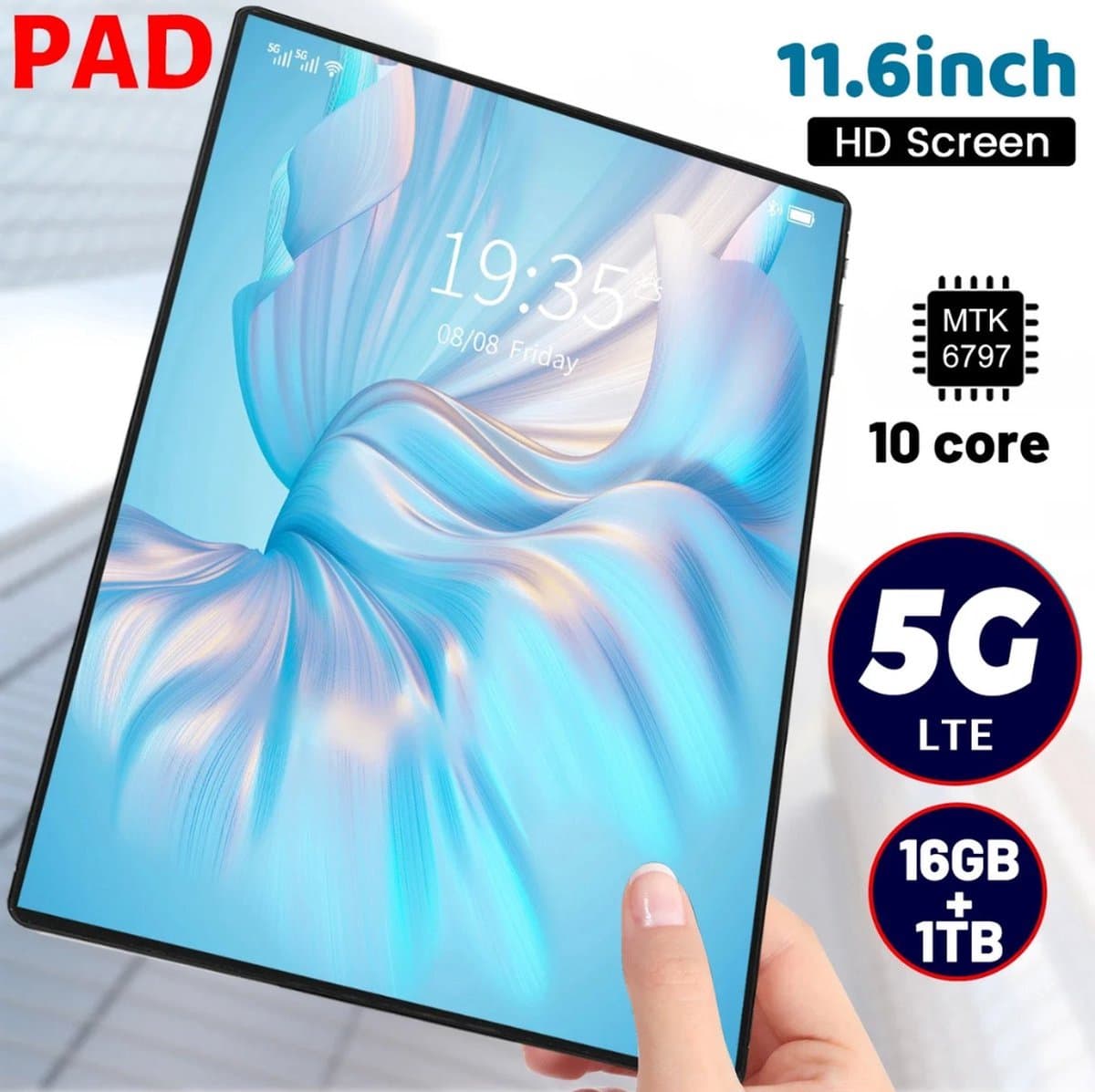 NextTab - 2024 Nieuwe 11,6 Inch 5G Tablet - Android 11.0 Phablet met 16GB RAM en 1TB Opslag | Grote Tablet met Dual Camera's, Dual SIM, WiFi, Type-C en Hoge Prestatie — afbeelding 1