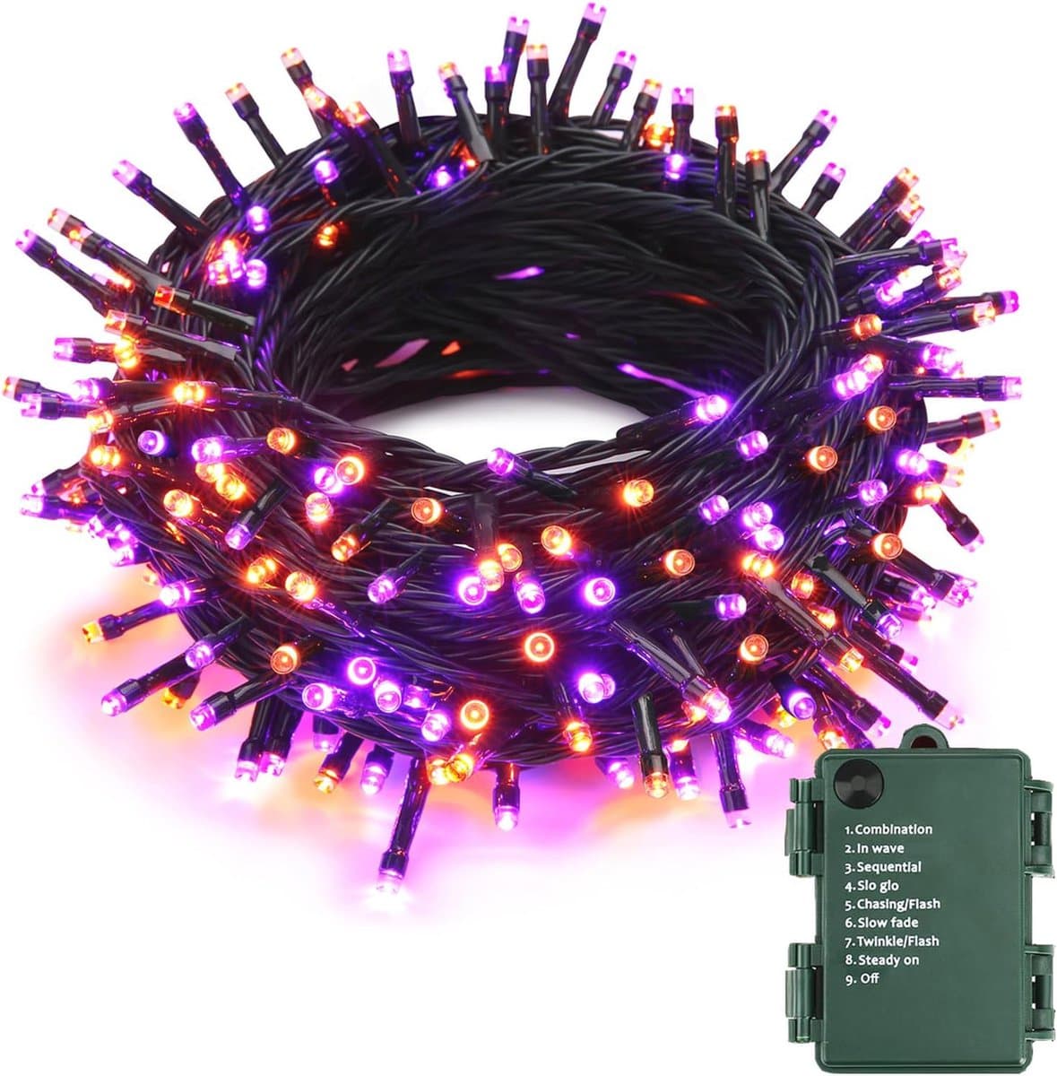 Halloween lichtketting 10m met 100 LED's - Oranje en Paars - Perfect voor Binnen en Buiten - Waterdicht met 8 Verlichtingsmodi — afbeelding 1