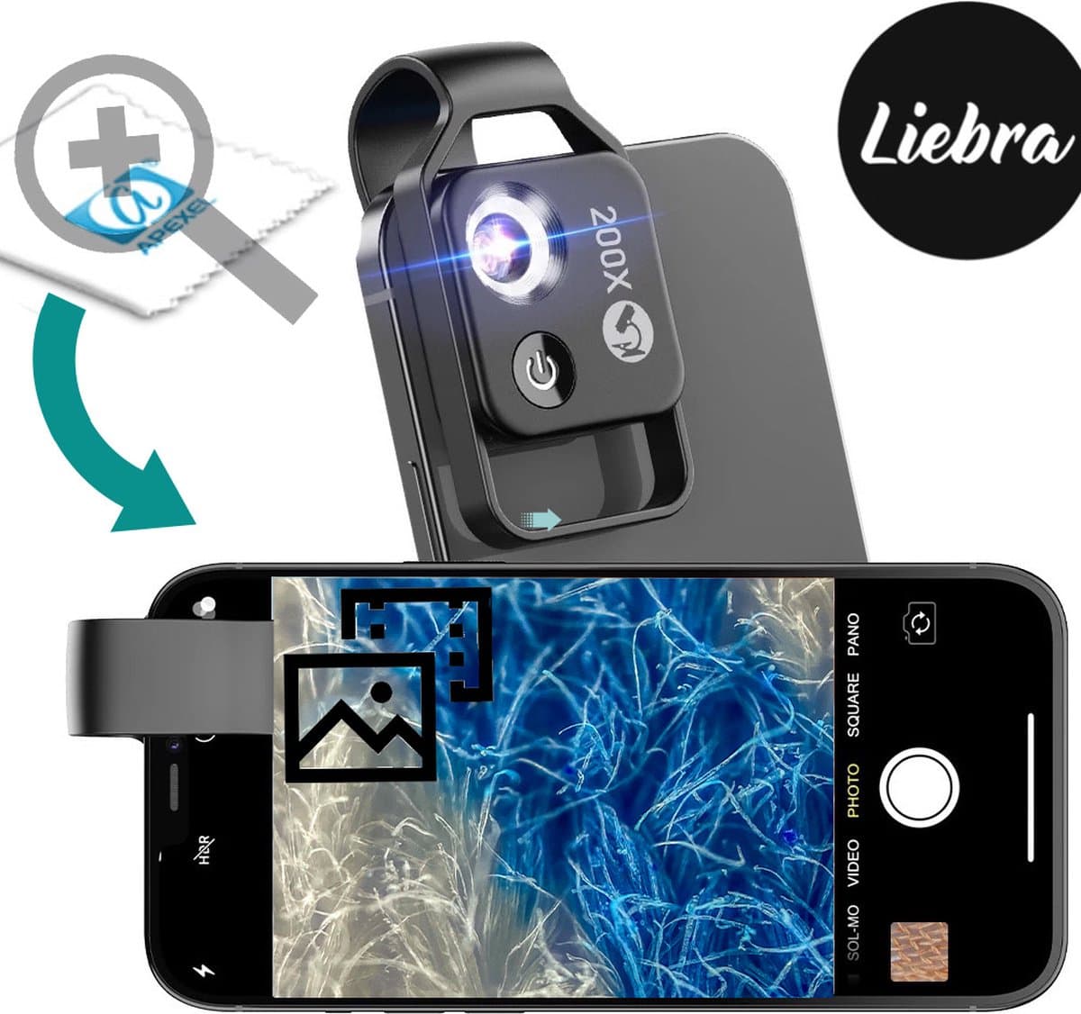 professioneel universele smartphone opzetlens, telefoon microscoop, microscoop lens 200x, microscoop voor mobiel gsm, camera microscoop, digitale microscoop. smartphone microscoop — afbeelding 1