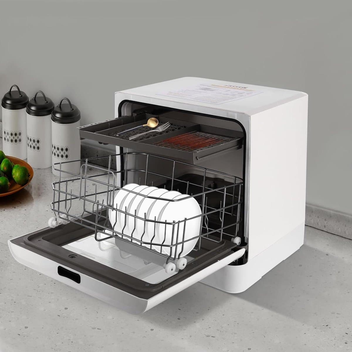 Mini Vaatwasser - Compacte Vaatwasser Tafelmodel - Appartement Keuken - Twee Watervoorzieningsmodi - 43 x 39 x 46 cm - Wit — afbeelding 1