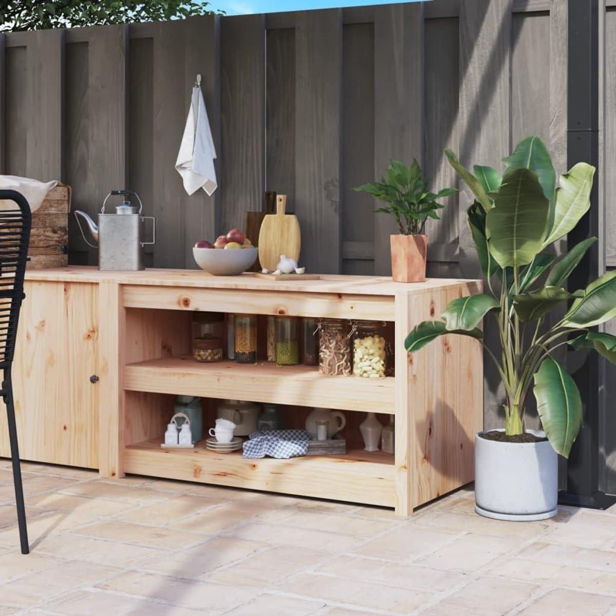 Buitenkeuken Kast - Tuinkast Tafel - Buiten Koken - Modulair Ontwerp - 106x55x64 cm - Natuurlijk — afbeelding 1