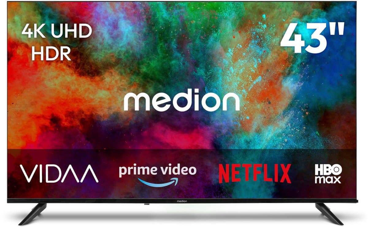 MEDION 108 cm 43" Ultra HD TV Smart TV HDR10 VIDA Store Prime Video Disney+ DAZN HbbTV PVR Bluetooth HD+, MD843201 — afbeelding 1